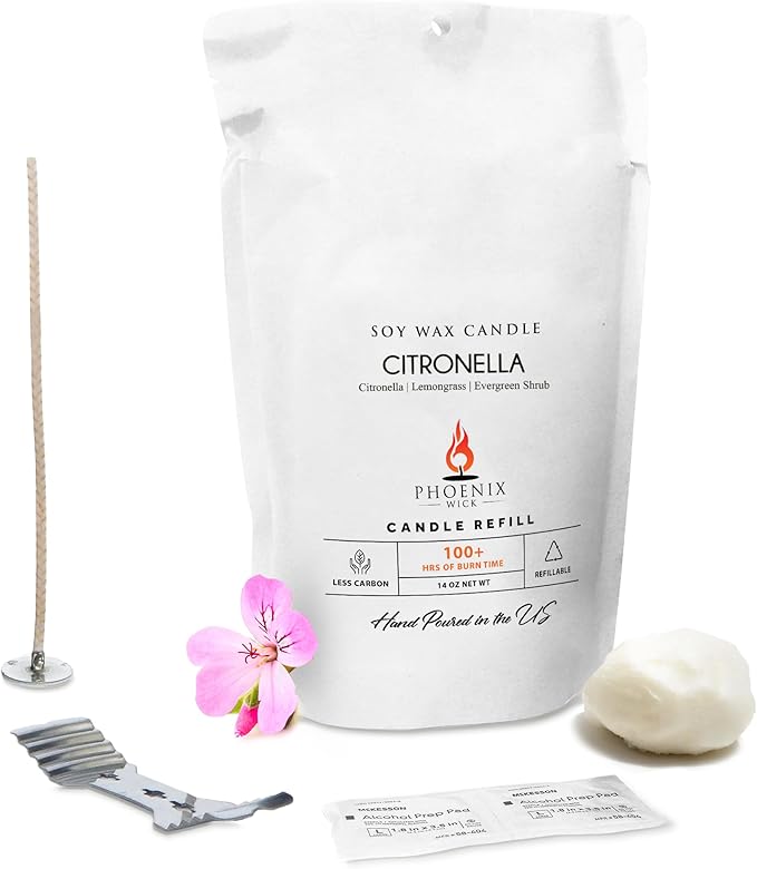 Phoenix Wick Candle Making Kit – Transform Anything Into A Candle – Candle Making Kit with Wick + 14oz Wax (Citronella Scent)