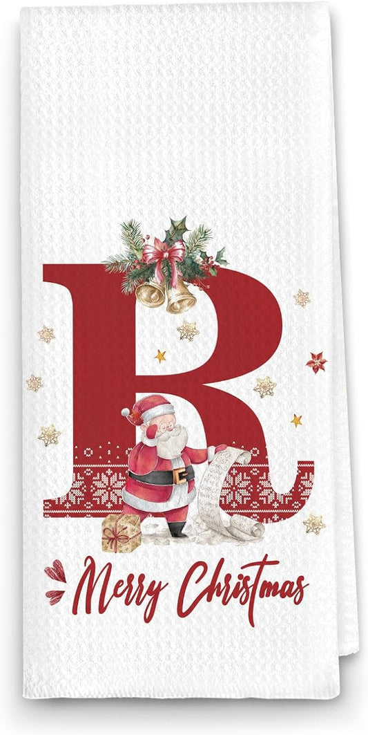 Christmas Initial Letter R Kitchen Towels Personalized Gifts Dish Towels Hand Towels for Kitchen Decorations, Christmas Birthday Gifts for Women, 24x16 Inch
