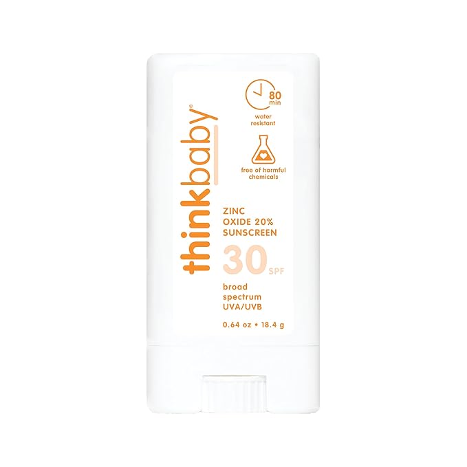 Thinkbaby SPF 30 Sunscreen Stick – Safe, Natural, Water Resistant Sun Cream for Babies, Kids & Adults – Mineral UVA/UVB Sun Protection – Reef Friendly Travel Stick, 0.64 oz