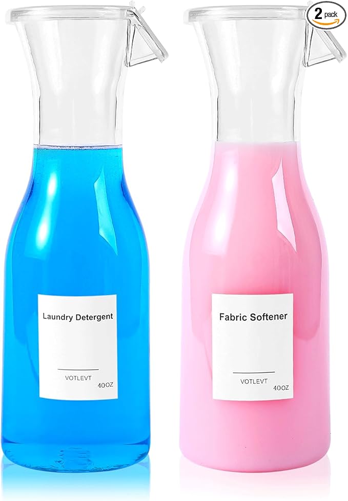 40 OZ Liquid Laundry Detergent Dispenser, Laundry Soap Dispenser, Fabric Softener Dispenser, Liquid Laundry Detergent Holder Container Organizer, Laundry Room Organization and Storage, 2 Pack