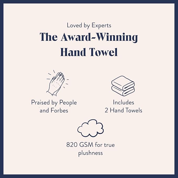 Brooklinen Super-Plush Turkish Cotton Hand Towels Set of 2 Cotton, 820 GSM, Highly Absorbent, Machine Washable, Perfect for Home & Bathroom (20"x30", White)