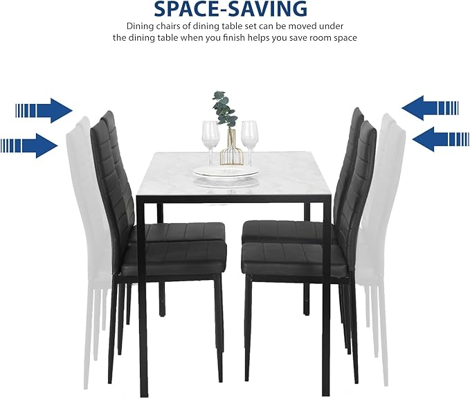 FDW Dining Table Set Dining Room Table Set for Small Spaces Kitchen Table and Chairs for 4 Table with Chairs Home Furniture Rectangular Modern (White Marble)