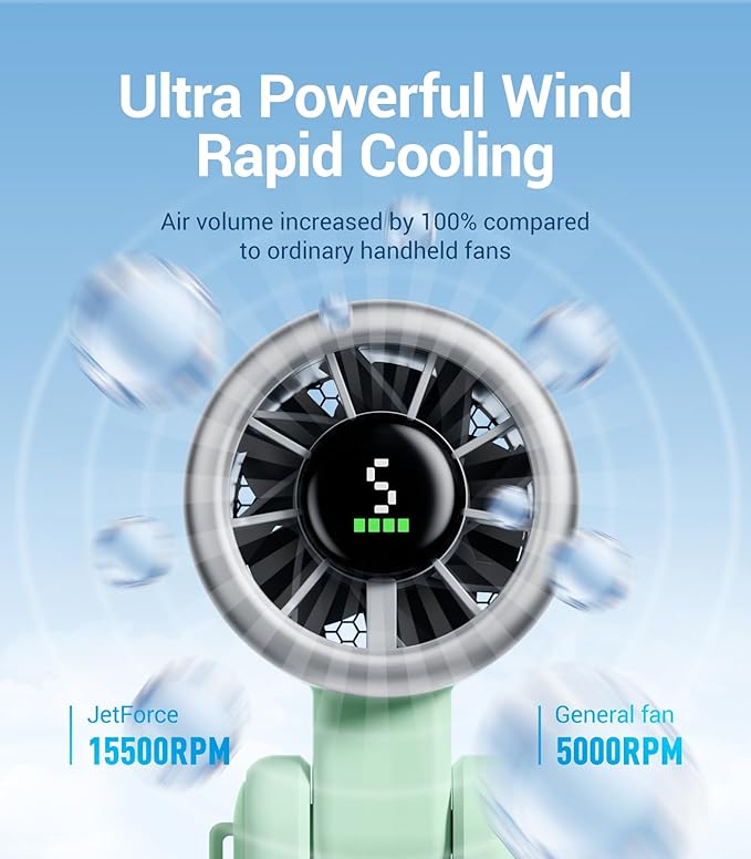 Diveblues Portable Handheld Turbo Fan, 5 Gear Wind, Battery Operated, Up to 12 Working Hours, 3 IN 1 Hand Fan with Air Turbo Tech Cooling Fan for Outdoor Activities, Travel, Working