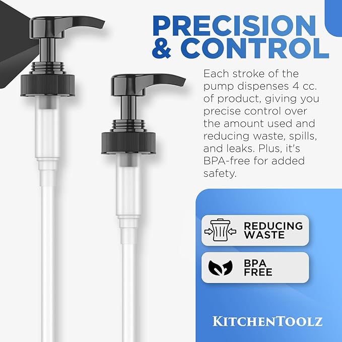 Gallon Pump Dispenser for Glass Jugs or Plastic Bottles - Compatible with Listerine Pump 1-1.5L Bottle Heavy-Duty Commercial Grade for Syrup, Soap, Condiments, Detergent - Pack of 4 Black Pumps