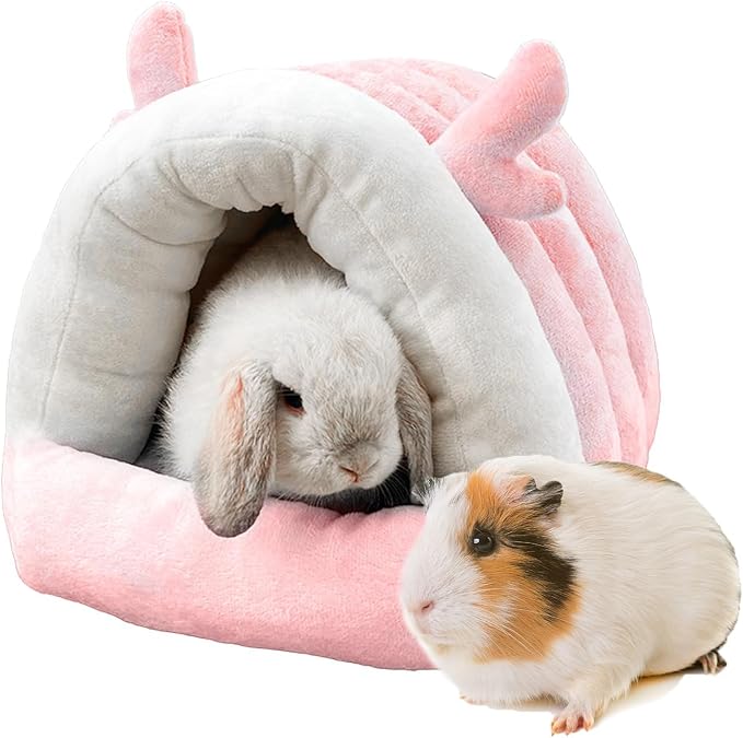 Guinea Pig Hideout, Warm Bed for Guinea Pig,Rabbits, Chinchillas, Guinea Pig Bed, Cozy Small Animal Winter Shelter (Pink, Large)