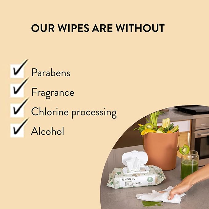 The Honest Company Clean Conscious Multi-Use Wipes Unscented Hypoallergenic Baby for Sensitive Skin 99% Water Plant-Based Compostable Rose Blossom 288 Count
