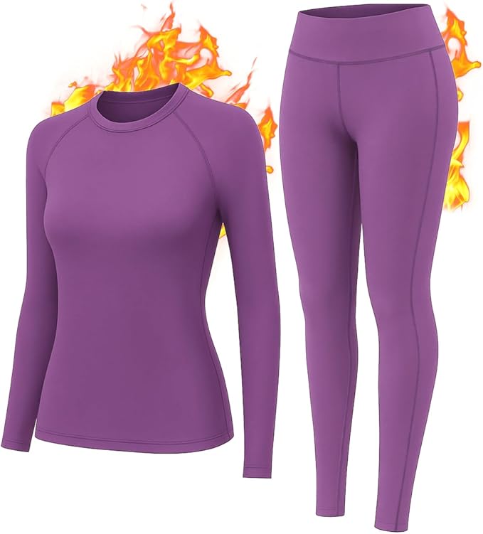 Thermal Underwear Women Long Johns Set Fleece Lined Warm Base Layer Long Sleeve for Weather Top Bottom Pajama