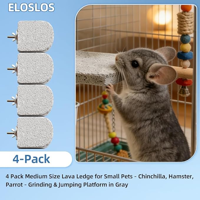 4PCS Lava Ledge for Small Pets, Chinchilla, Hamster, Parrot, Gray(M) | Grinding Claws & Jumping, Safe Natural Volcanic Rock, Reduces Random Chewing