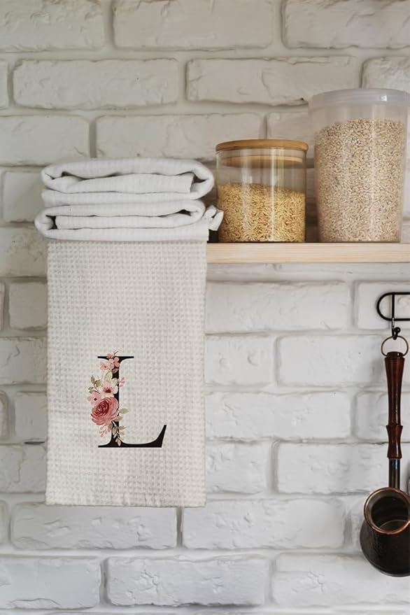 Kitchen Towel, Mode Monogram Letter L Kitchen Towels Dish Towel for Kitchen Dinning Bathroom, Kitchen Towel and Dishcloths Sets, Waffle Kitchen Towel 16×24 Inches, DS106