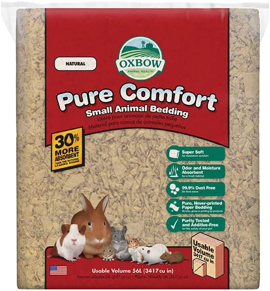 Oxbow Small Animal Bedding, Hamster, Guinea Pig, Rabbit, Natural, USA, 56 L | Pure Comfort, Hamster Bedding, Guinea Pig Bedding, Low Dust, Virgin Paper, Litter Box, Bunny, Rats, Gerbils, Chinchillas