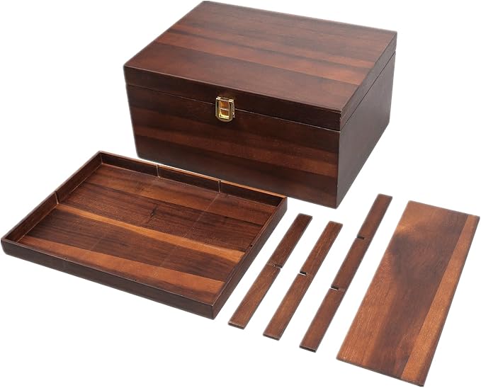 Large Wooden Keepsake Box - Wood Storage Box Decorative Boxes with Adjustable Tray for Storing Keepsake Memory Gift, 12.5 Keepsake Boxes for Home Decor-WB006 (Brown, 12.5 x 9.4 x 6.1 IN)