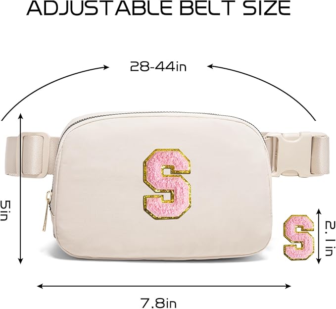 Gitus Belt Bag Fanny Pack Crossbody Bags with Initial Letter Patch Cute Stuff Birthday Gifts for Teenager Girls Trendy Preppy Stuff for Teen Girls(Beige-S)