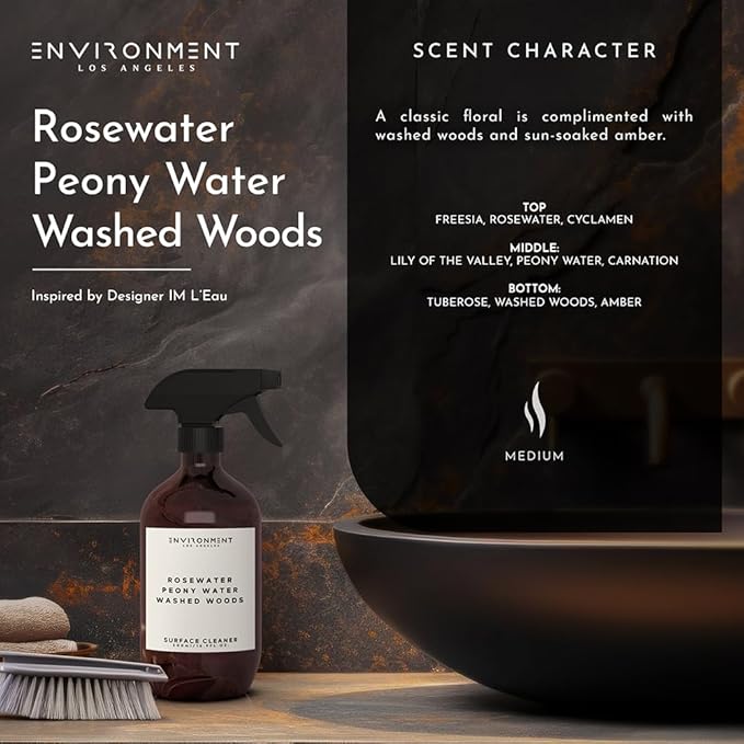 ENVIRONMENT Inspired by Designer Perfume IM L'Eau Surface Cleaner, 16oz Luxury Surface Cleaner (Rosewater | Peony Water | Washed Woods) Home Essentials, Scented Cleaning Products, Vegan & Cruelty-Free