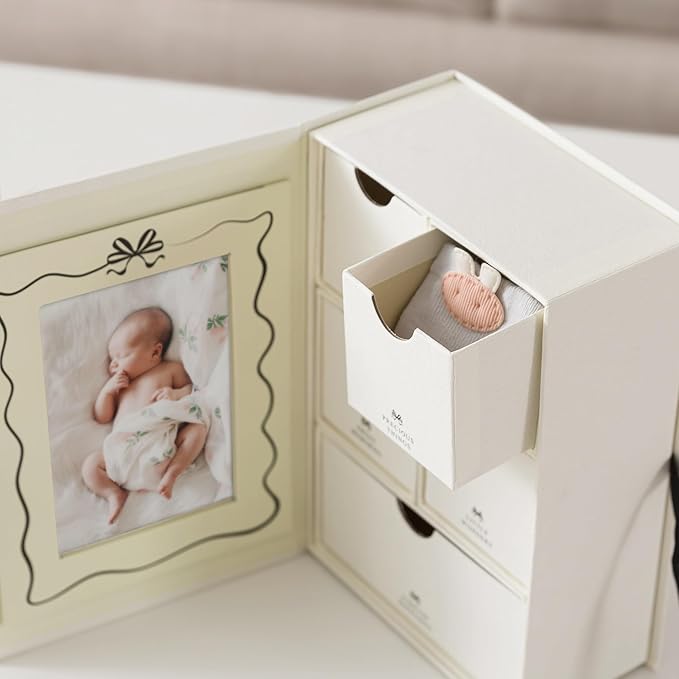 Soul & Lane Baby Keepsake Box with 5 Compartments, Baby Memory Box with Photo Frame, Newborn Storage Organizer for Girl and Boy, Memory Keeper for New Parents