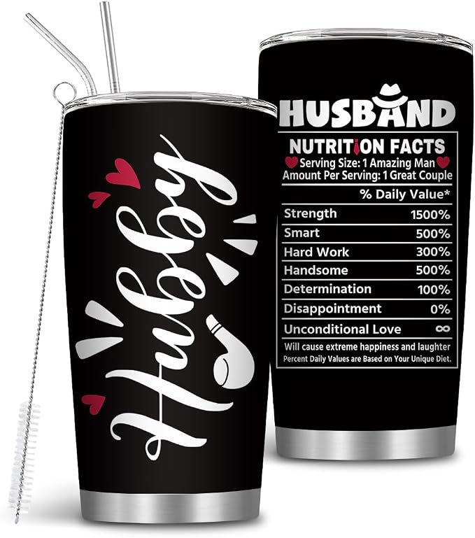Gifts for Husband from Wife, 20oz Husband Tumbler, Husbands Gifts for Birthday Wedding Anniversary Thanksgiving Christmas, Romantic Gift for Him, Hubby Tumbler with Straw, 1 PCS
