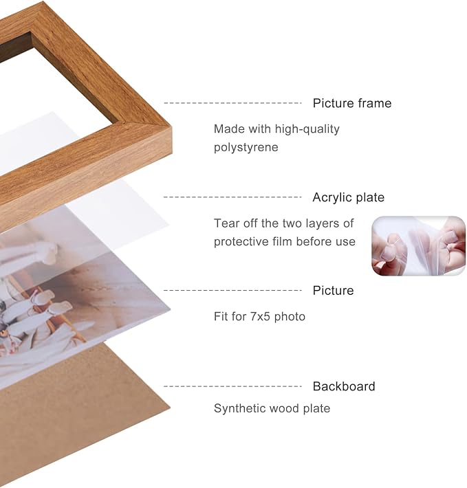 Double Vertical And Horizontal 5X7 Hinged PS Family Picture Frame Collage For Desktop or Tabletop (Wood Grain 5775)