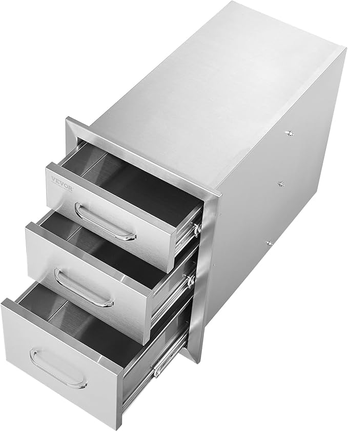 VEVOR 14x20.3 Inch Outdoor Kitchen Drawers Stainless Steel, Flush Mount Triple Drawers, 14W x 20.3H x 23D Inch, with Stainless Steel Handle, Outdoor Kitchens or BBQ Island