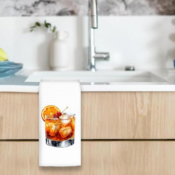 Old Fashioned Whiskey Decor Kitchen Towels, Whiskey Hand Towels, Whiskey Cocktail Dish Tea Towel for Kitchen Home Bar Decorative, Gift for Old Fashioned Cocktail Lovers Bar Cart Decor,16x24