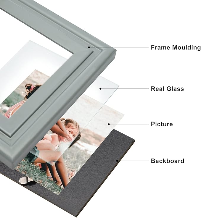 Horizontal 4X6 Picture Frames Double Hinged Wood Folding Photo Frames with Real Glass Front Fit for Desktop or Tabletop, Gray XHUI-H64X2