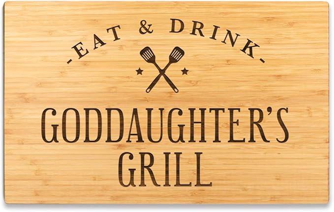 Andaz Press Large Bamboo Wood BBQ Cutting Board Gift, 17.75 x 11-inch, Goddaughter's Grill, 1-Pack, Laser Engraved Serving Chopping Board Christmas Birthday Chef Kitchen Ideas