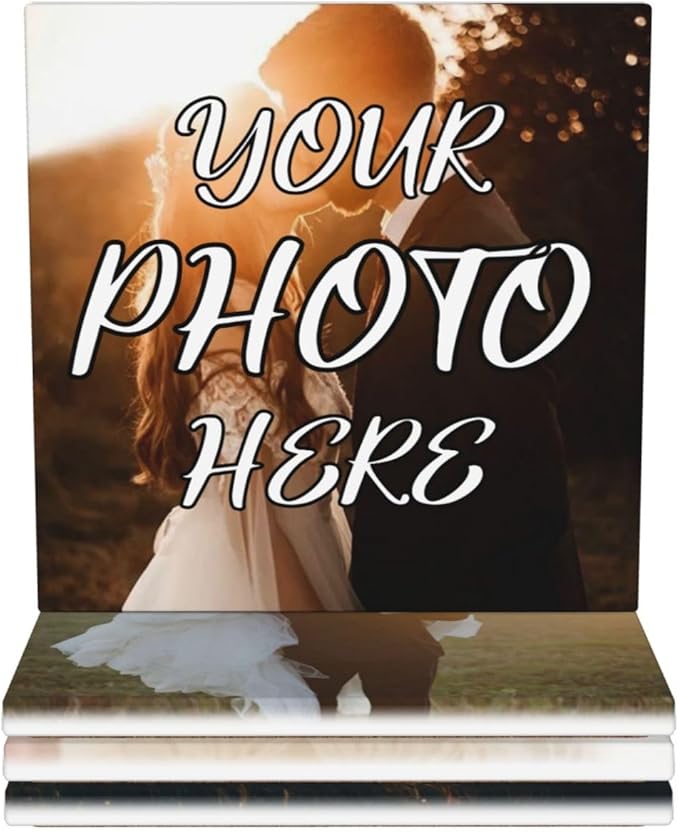 Custom Ceramic Coasters, Personalized Coasters with Photo Logo Text, Customized Cup Mat for Weddings, Bars, Coffee Table, Homes, Offices 4PCS