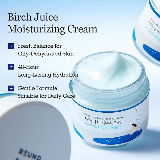 ROUND LAB Birch Juice Moisturizing Cream Refill Set, 80ml + 80ml Refill | 48-Hour Deep Hydration Korean Moisturizer with Vita Hyaluronic Acid | Long-Lasting Moisturizing Care for Sensitive Skin