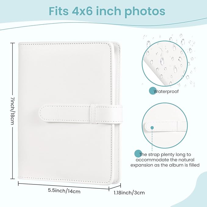 Lifting Photo Album 4x6 with 68 Pockets，Premium Vegan Leather Cover Small Photo Album Book，Mini Picture Album for Family Birthday Anniversary Baby Vacations (White)