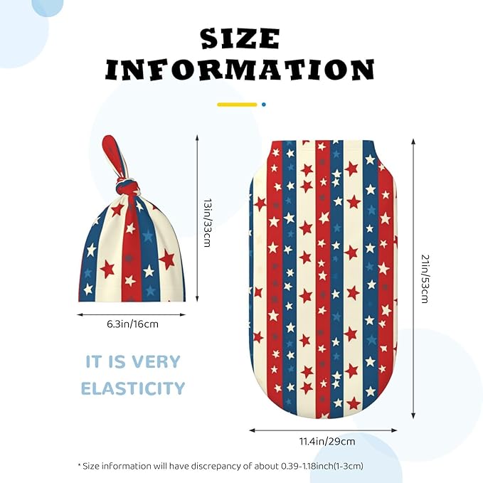 Newborn Swaddle Blankets and Hat Set Soft Cotton Baby Swaddle Wrap Warm Infant Receiving Blanket Flag Star