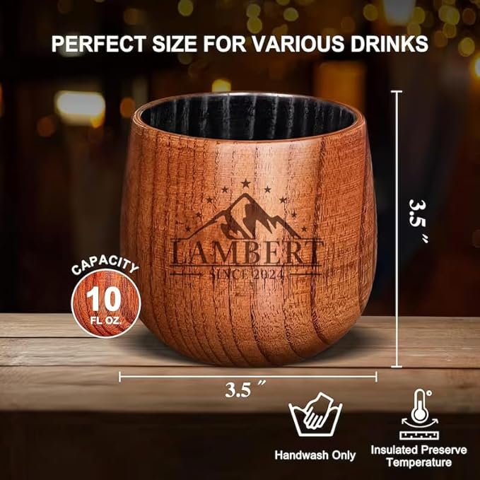 Personalized Wooden Engraved Whiskey Glass, Custom Bourbon Drinking Cups, 10OZ Old Fashioned Glass Mug for Men, Dad, Grandpa, Groomsmen or Brother, Wedding Father's Day Anniversary Birthday Gifts