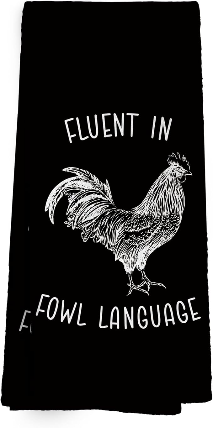 Chicken Kitchen Towels Funny Black Dish Towel with Sayings 16x24 Inches, Chicken Lovers Gifts Decorative Absorbent Dishcloths Tea Towels for Kitchen Bathroom Decor, Humorous Gifts for Women Men