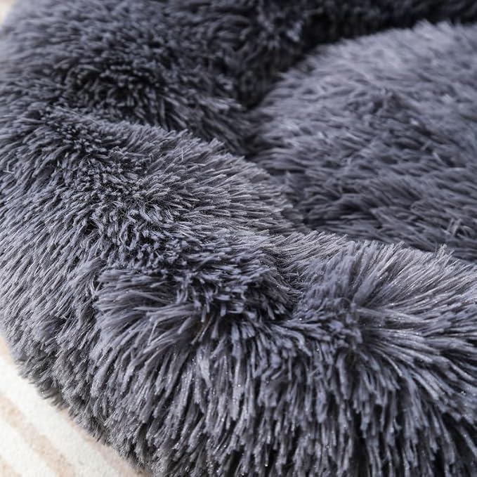 Donut Small Dog Bed, Calming Cat Beds for Indoor Cats, Deep Grey, 13x13x4in | Machine Washable Cat Bed for Kittens & Puppies, Anti-Slip & Water-Resistant Bottom, camas para gatos within 7lbs Pets
