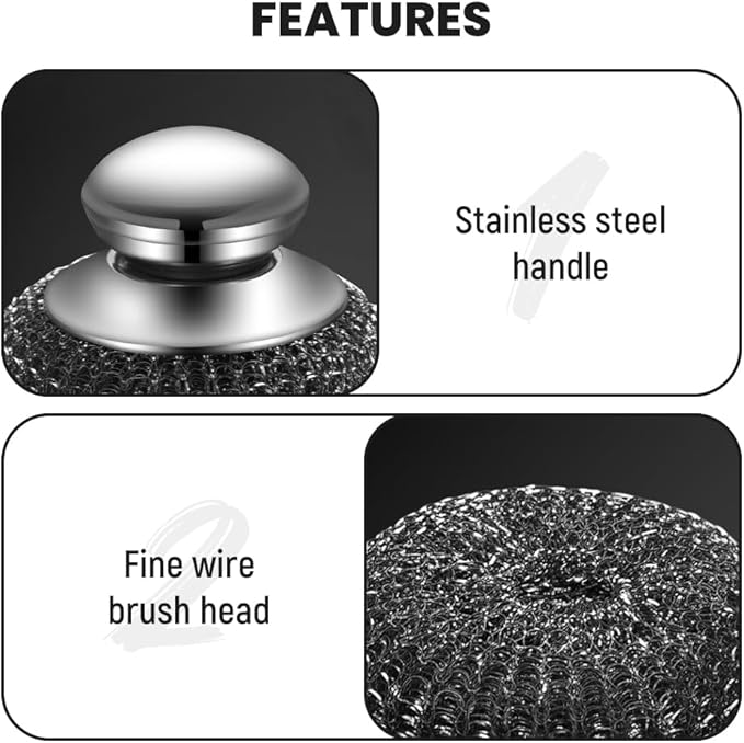 2026 New Steel Wool Scrubber, Stainless Steel Dish Scrubber with Handle for Cleaning Dishes, Iron Pots, Stoves, Wash Sink (2 pcs)