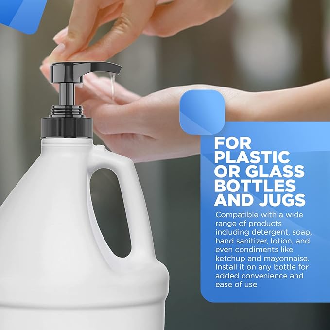 Gallon Pump Dispenser for Glass Jugs or Plastic Bottles - Compatible with Listerine Pump 1-1.5L Bottle Heavy-Duty Commercial Grade for Syrup, Soap, Condiments, Detergent - Pack of 4 Black Pumps