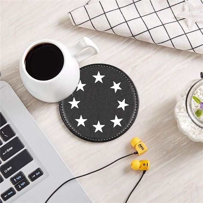 Personalized Coasters,Custom Set of 6 Leather Coaster for Drinks with Holder,DIY Name/Photo/Logo,Non-Slip,Heat Resistant, Waterproof,Used for Coffee Shops,Bars,Kitchens,bedrooms