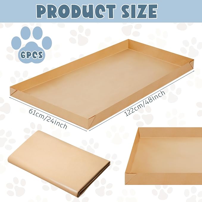 Fuyoooo 6 Pcs 48 x 24 Disposable Guinea Pig Cage Liner with Tape | Unfolded Cage Bottom, Large Waterproof Kraft Paper Tray, Leakproof Bedding Mats for Small Pet Animals