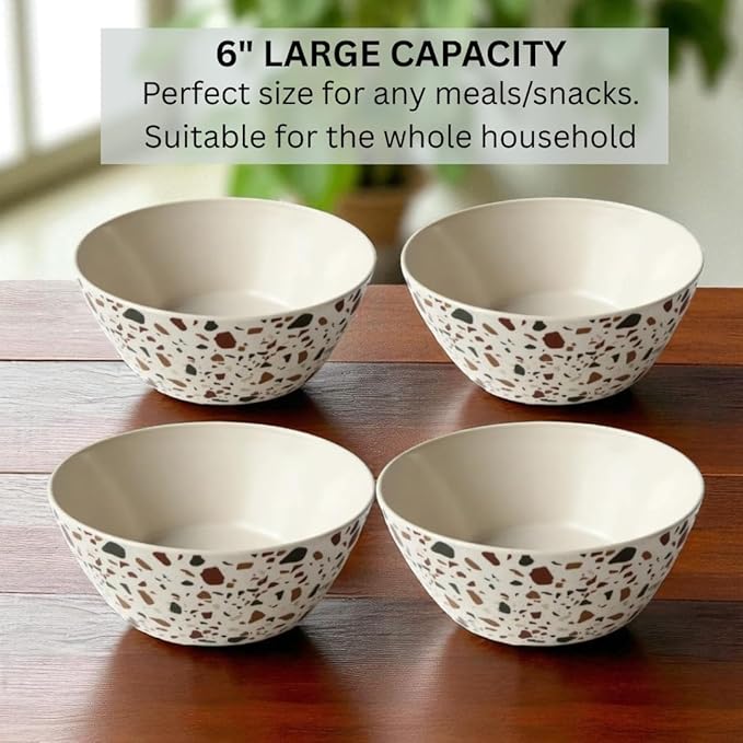 Bamboo Bowl Set of 4 – 6 Inch 20 oz Durable Deep Cereal and Snack Dishware for Kids and Toddlers – BPA Free, Dishwasher Safe, Lightweight Alternative to Plastic or Ceramic (Sunset)