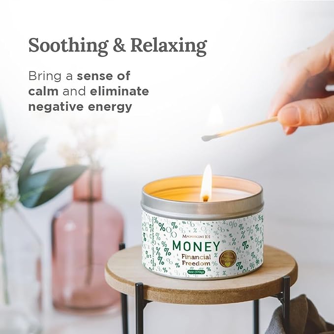 MAGNIFICENT 101 Money Candle Manifestation Candle - 6 Oz Red Soy Wax Tin - 35-Hour Burn - Clove, Cinnamon & Citronella Scent - Chakra Cleansing & Abundance Ritual