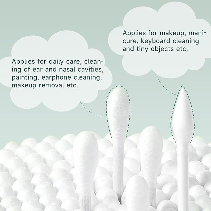 T&K Biodegradable Cotton Swabs - 1200 Count Eco-Friendly Paper Stick, Double-Tipped Precision Pointed & Gentle Round Tips, Hypoallergenic Organic Cotton (6 Pack)