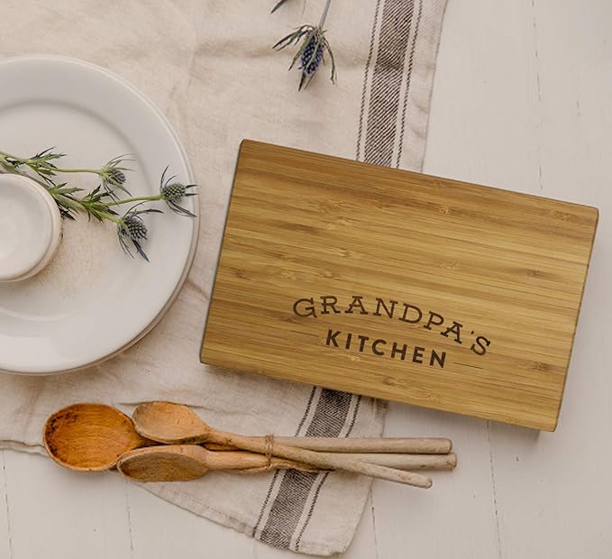 Andaz Press Laser Engraved Small Bamboo Wood Cutting Board, 9.5 x 6-inch, Grandpa's Kitchen, 1-Pack