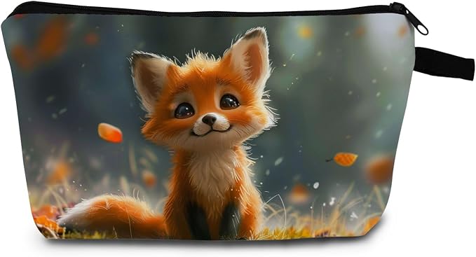 Cute Fox Cosmetic Bag Gift for Women Small Makeup Bag for Purse Cosmetic Bags for Women Zipper Travel Toiletry Pouch Fox Makeup Bags