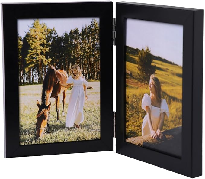 Double Vertical 4X6 Hinged PS Family Picture Frame Collage For Desktop or Tabletop (Black 46X2)