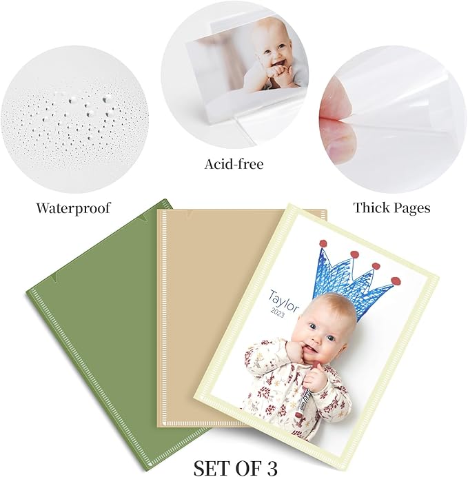 Vienrose Small Photo Album for 4x6 Pictures – 26 Pockets Holds 52 Photos, Customizable Plastic Covers, Morandi Color Postcard Album, Wedding Travel Baby Gift – Green + Orange + Beige (Set of 3)