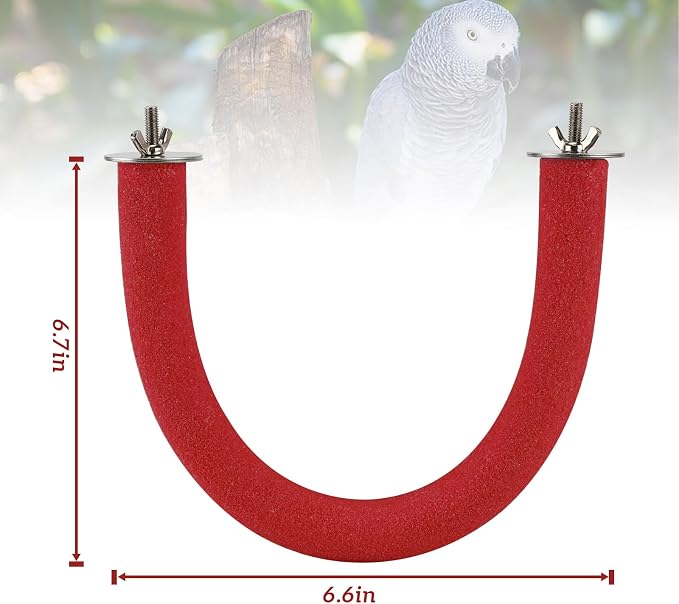 Rypet U-Shaped Large Parrot Perch, Quartz Bird Perch for Cage(Red L) | Safe Chew & Rest Perch for Large Birds, Durable Non-Toxic Cage Accessory, for Parakeets Cockatiels Conures Macaws