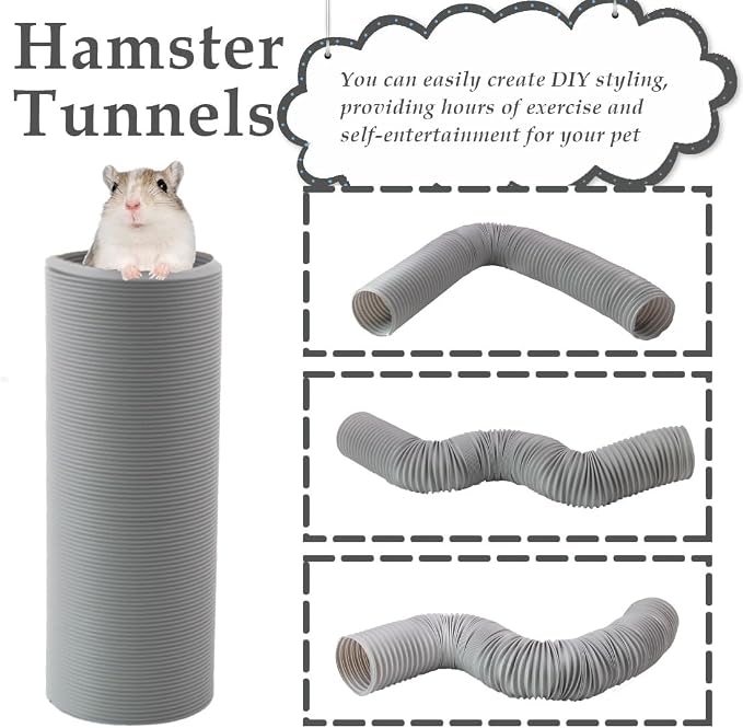 PINVNBY Plastic Hamster Cage Tunnels with Chew Toy,2 PCS Small Animal Folding Tube Guinea Pigs Training Hideout Tunnel 19 PCS Ferrets Cage Accessories for Mouse Gerbils Rats Mice(Gray)
