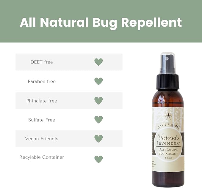 Victoria's Lavender Don’t Bug Me Natural Bug Spray for Kids, Men & Women – DEET Free Insect Spray with Essential Oils, Aloe Vera & Eucalyptus for Outdoor & Indoor, Made in USA – 1 Pack (4 Fl Oz)