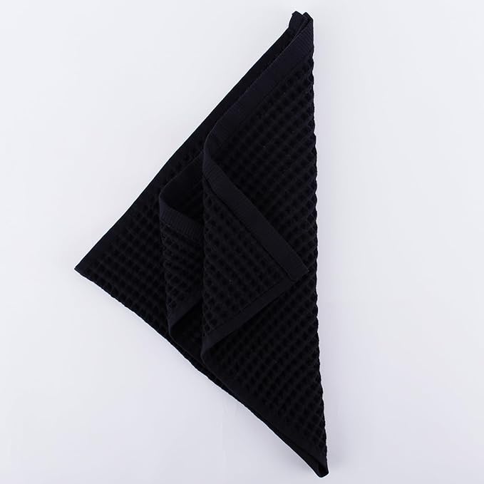 PÜSKÜL - Set of 3 Organic Waffle Hand Towel Black - Premium Quality, 100% Turkish Cotton, Soft, Quick-Dry, Absorbent, Lint-Free Face Kitchen Hand Towels (Black, Hand Towels - Pack of 3)