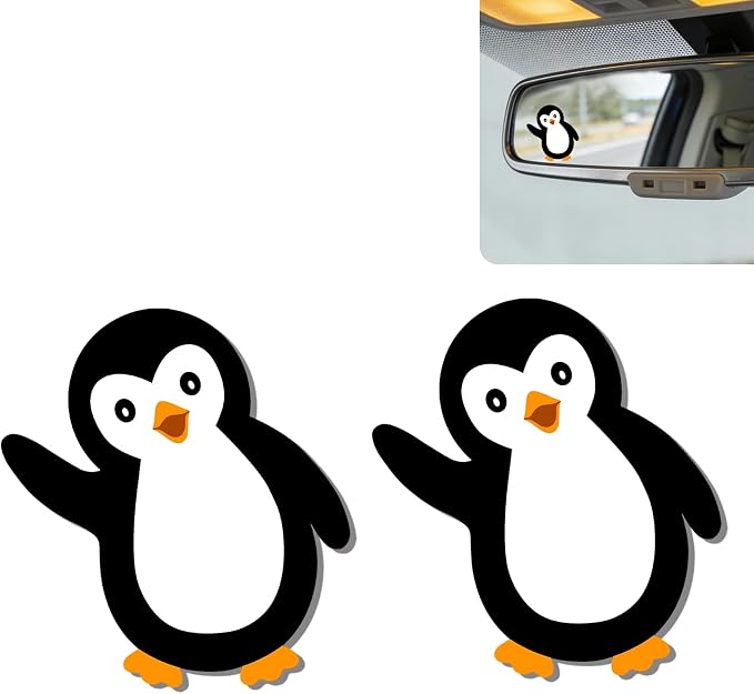 2Pcs Penguin Rear View Mirror Sticker Waterproof Vinyl Car Window Decal | Penguins Car Accessories, Cute "Moo-tivational" Auto Decals Decor, Penguin Gifts for Women Men Animal Lovers