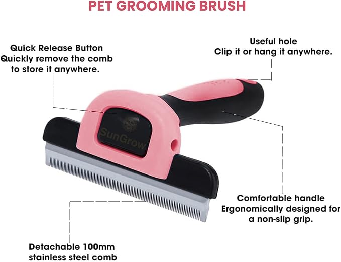 SunGrow Dog and Cat Deshedding Brush, Minimizes Shedding, Enhances Coat Health, Gentle on Skin, Suitable for Rabbits & Ferrets, 4" Steel Blade