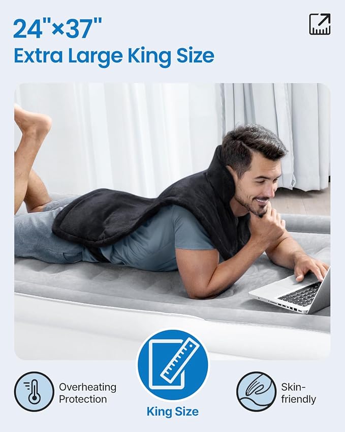 RENPHO King Size Heating Pad for Back, Mothers Day Gifts & Birthday Gifts for Mom Wife Men, FSA Eligible, 24"x37" XL Large Weighted Electric Heat Pad for Neck and Shoulders, ETL Certified, Black