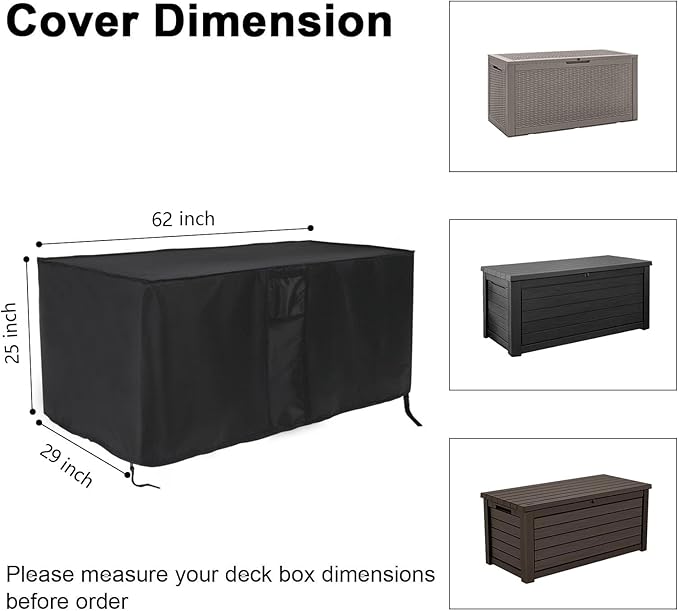 Outdoor Storage Box Cover for Keter Westwood 150 Gallon Resin Large Deck Box, Waterproof Patio Storage Box Cover - 62 x 29 x 25 Inch